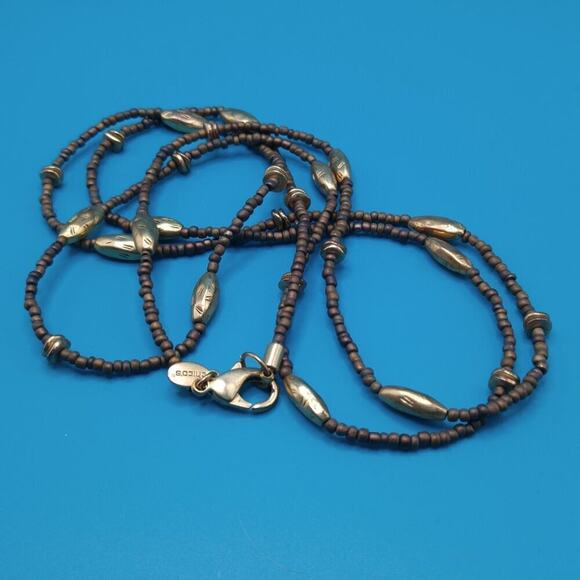 Chico's Long Beaded Necklace, Natural and Gold Tone Beads, 47 Inches, Layering - Picture 8 of 10